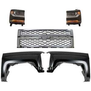 Replacement 5-Piece Kit, Driver and Passenger Side HID/Xenon Headlight, With bulb(s), For Models Without Rally Package, OE Replacement, CAPA Certified, Includes (2) Headlight, (2) Fender and (1) Grille Assembly