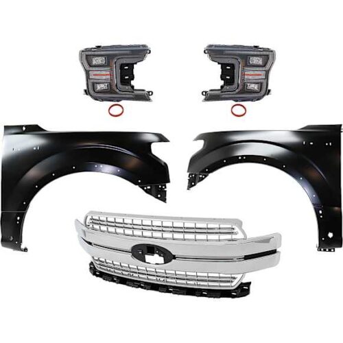 Replacement 5-Piece Kit, Front, Driver and Passenger Side Fender, For Models With Wheel Opening Molding and Active Park Assist System, CAPA Certified, Includes (2) Fender, (1) Grille, and (2) Headlight