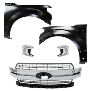 Replacement 5-Piece Kit, Front, Driver and Passenger Side Fender, For Models With Wheel Opening Molding and Active Park Assist System, CAPA Certified, Includes (2) Fender, (1) Grille, and (2) Headlight