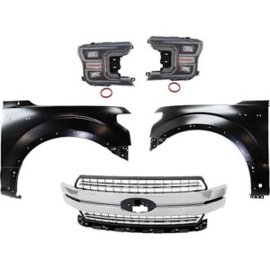 Replacement 5-Piece Kit, Front, Driver and Passenger Side Fender, For Models With Wheel Opening Molding and Active Park Assist System, CAPA Certified, Includes (2) Fender, (1) Grille, and (2) Headlight